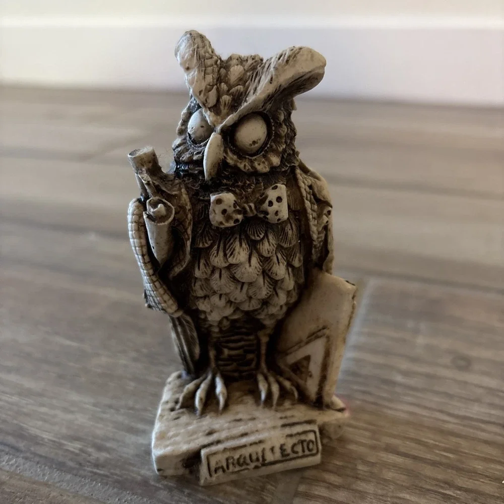Brown & White Resin Owl Decorative Figurine Scholar